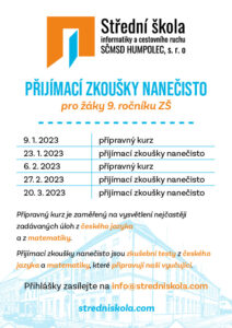 PŘIJÍMACÍ ZKOUŠKY NANEČISTO – Střední škola informatiky a cestovního